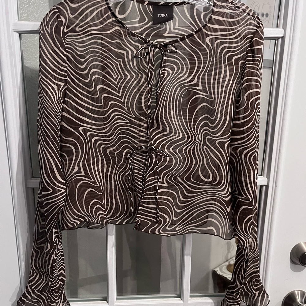 Pujka Paris Zebra Ruffled Silk Georgette Cardigan